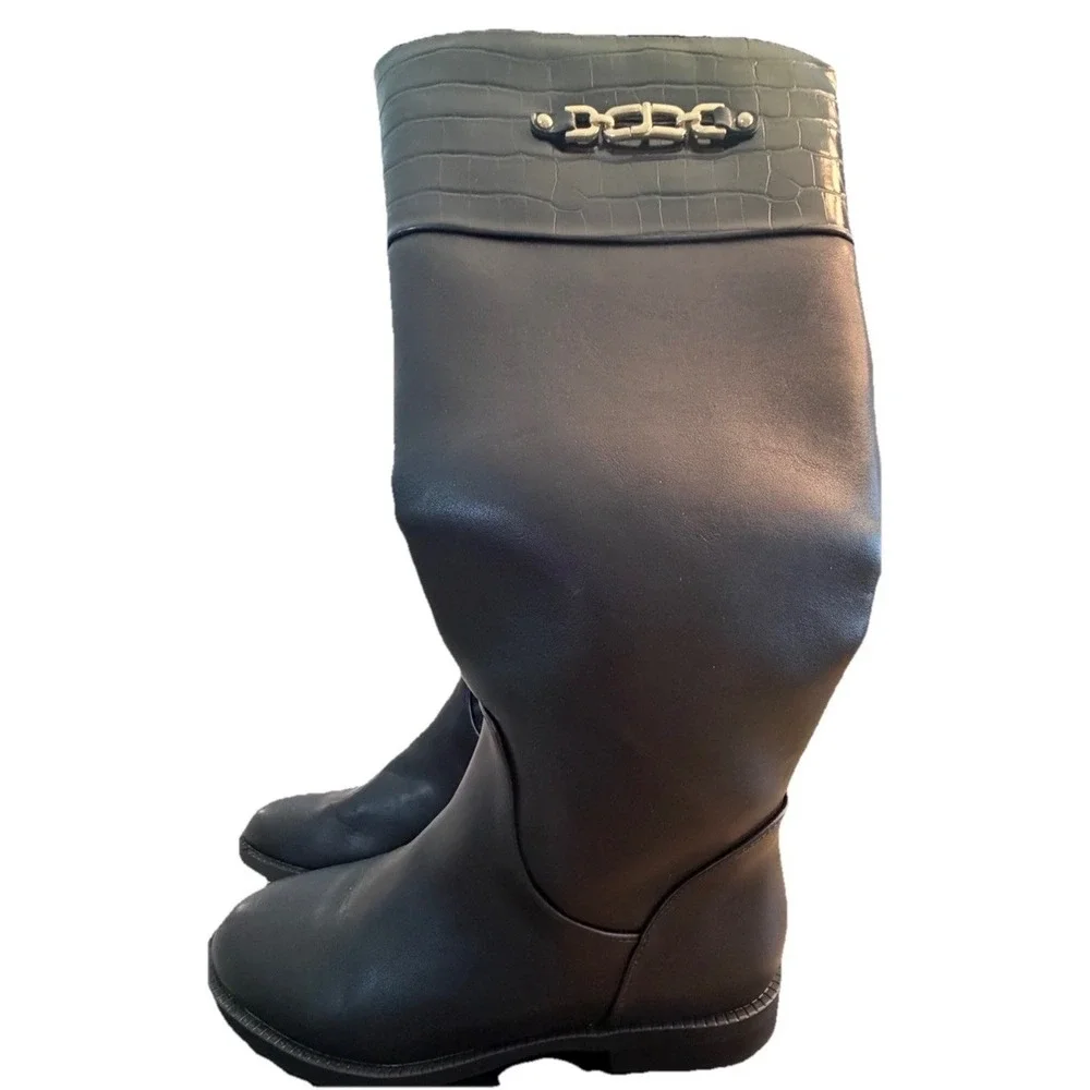 Leather Like Knee high riding boots jones new york Minnella boots, croc embossed